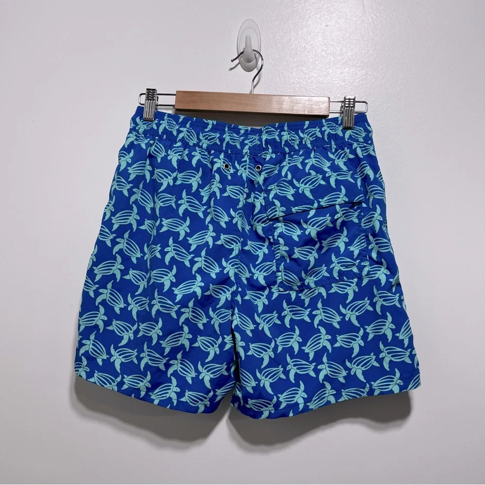 TOM & TEDDY Seahorse Print Swim Trunks Size S in Navy/ Pale Green NWT